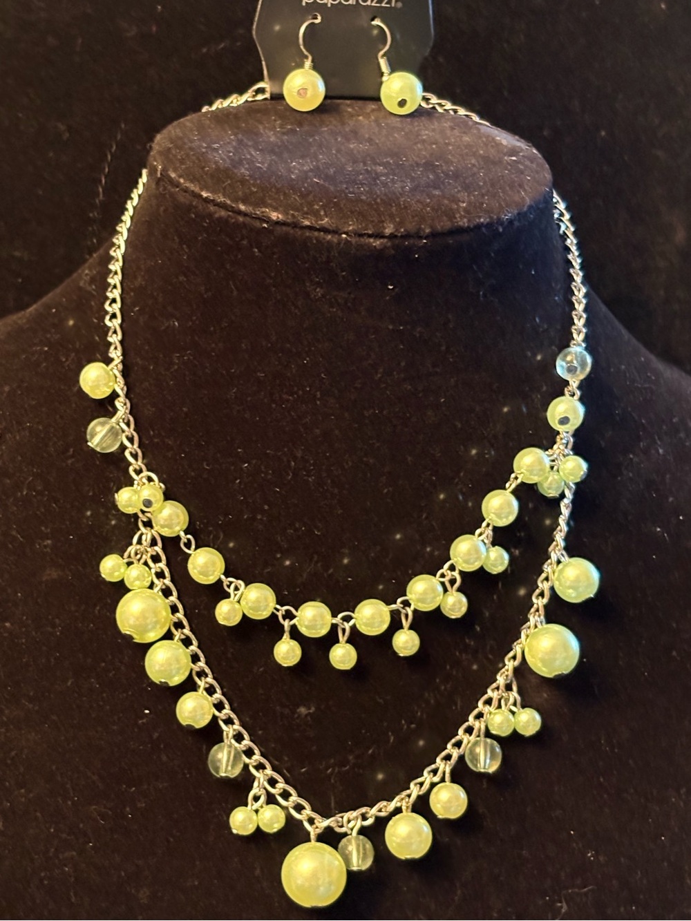 paparazzi Lime Yellow Layered Bead Necklace with Matching Earrings